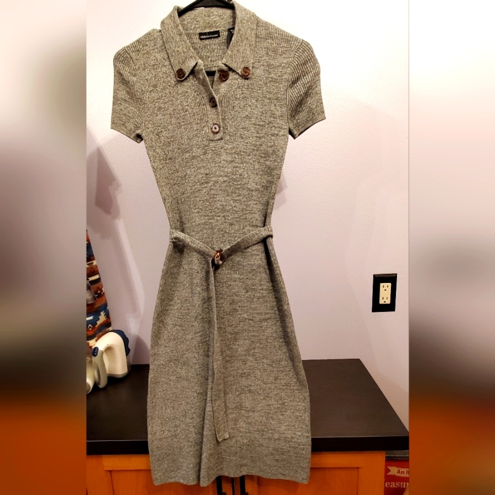 Moda International Heathered Gray Knit Figure Hugging Ribbed Sweater Dress Small